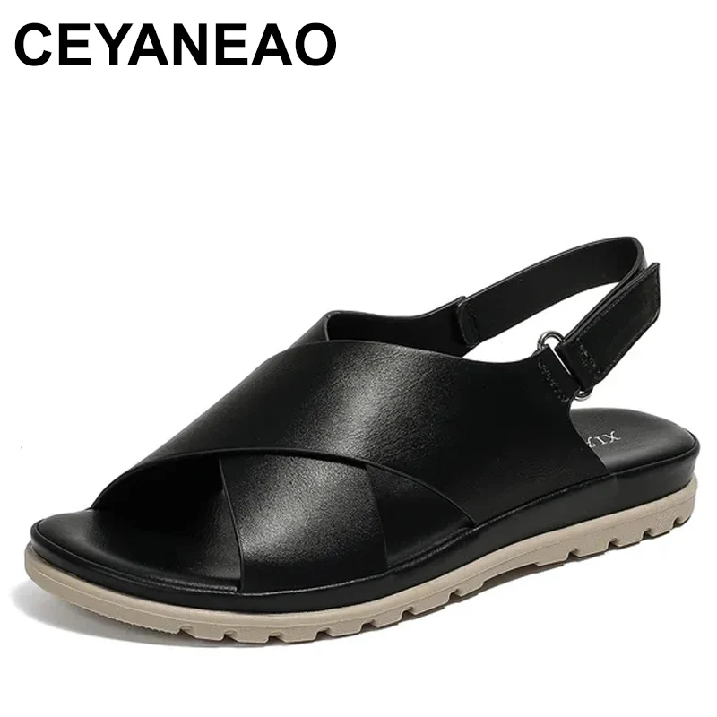 

Сандалии женские на плоской подошве, удобные босоножки из искусственной кожи, с перекрестными ремешками, в римском стиле, лето 2024