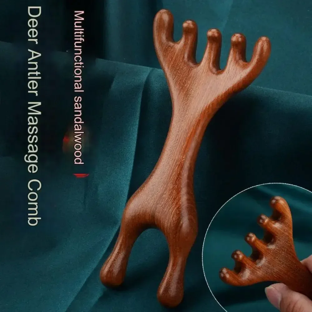 1Pcs Double Headed Body Meridian Massage Comb Deer Antlers Wide Tooth Wood Therapy Massage Comb Help Blood Circulation