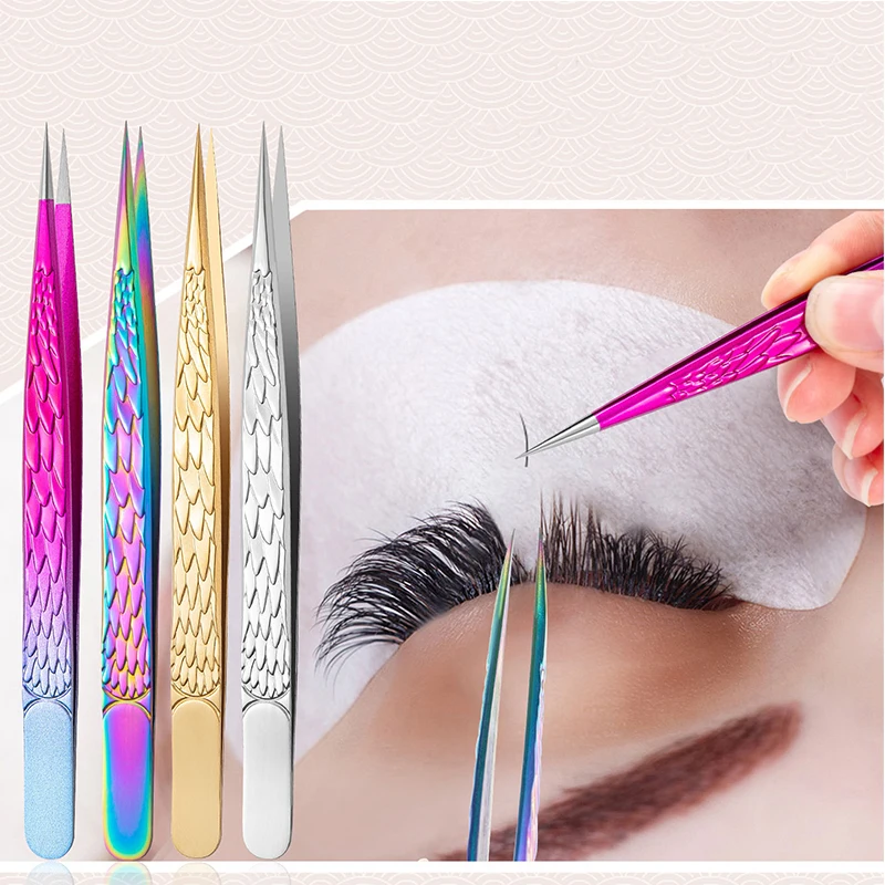 Eyelash Tweezers Extension Clip Stainless Steel Anti-Static Superhard High Precision Tweezers With Fiber Tips Makeup Tools