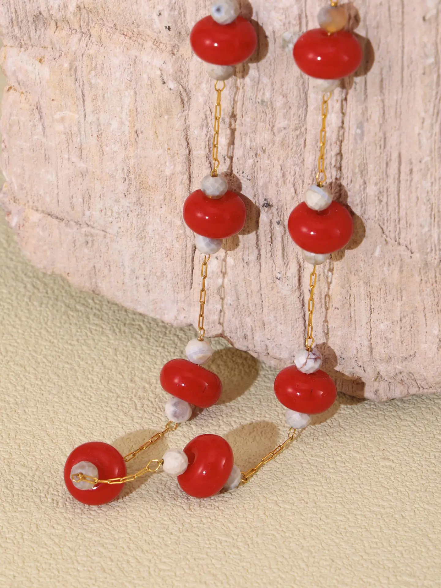 Modische Bunte Naturstein-Halskette Damen Edelstahl Vergoldetes Perlenarmband Böhmisches Handgemachtes Schmuckset Geschenk – Detail 11