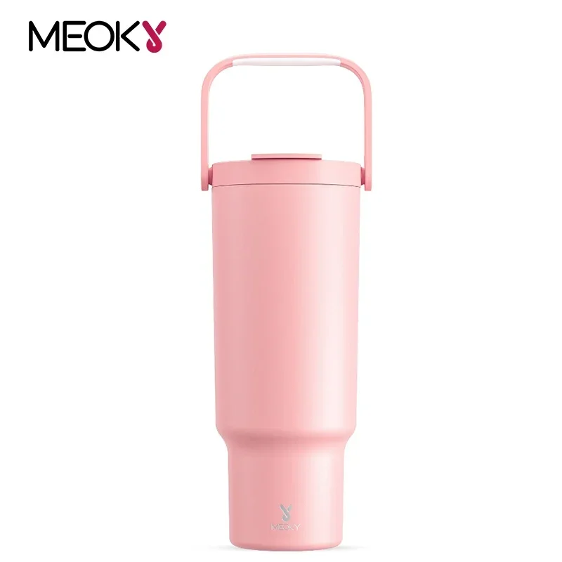 

Розовая бутылка для воды Meoky 40 унций с ручкой и соломинкой