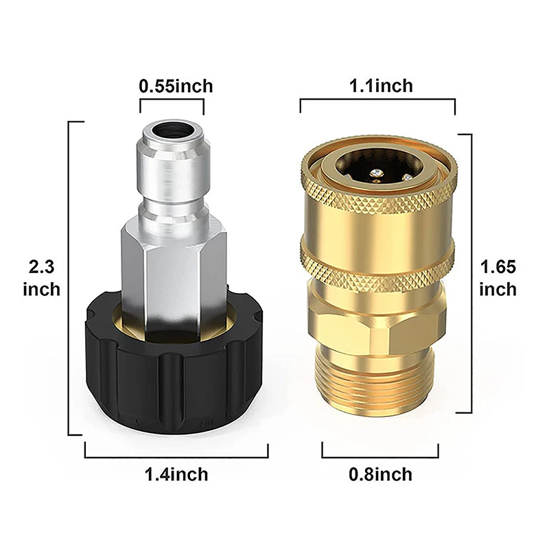 압력 와셔 퀵 커넥트 피팅, 압력 와셔 호스 및 건 어댑터, 최대 4500 PSI, M22, 14mm, 15mm 1/4 3/8 인치