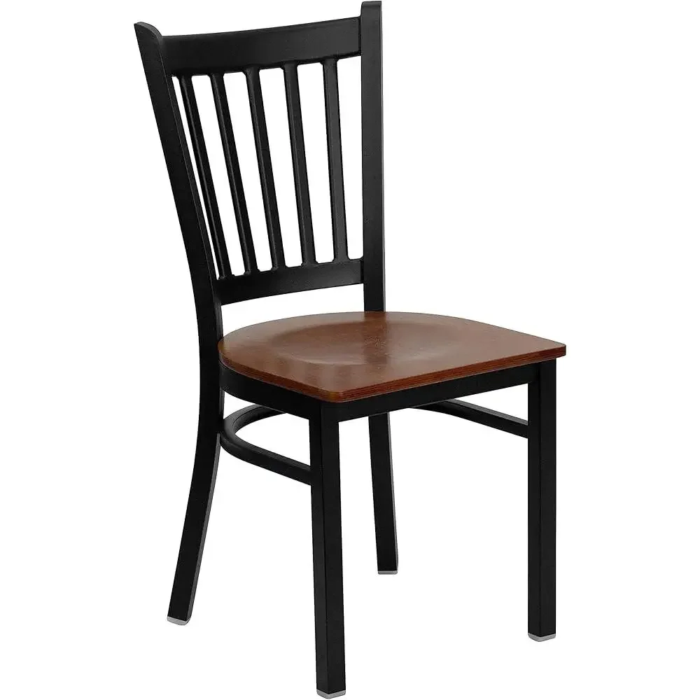 HERCULES Series Black Vertical Back Metal Restaurant Chair Cherry Wood Seat 2