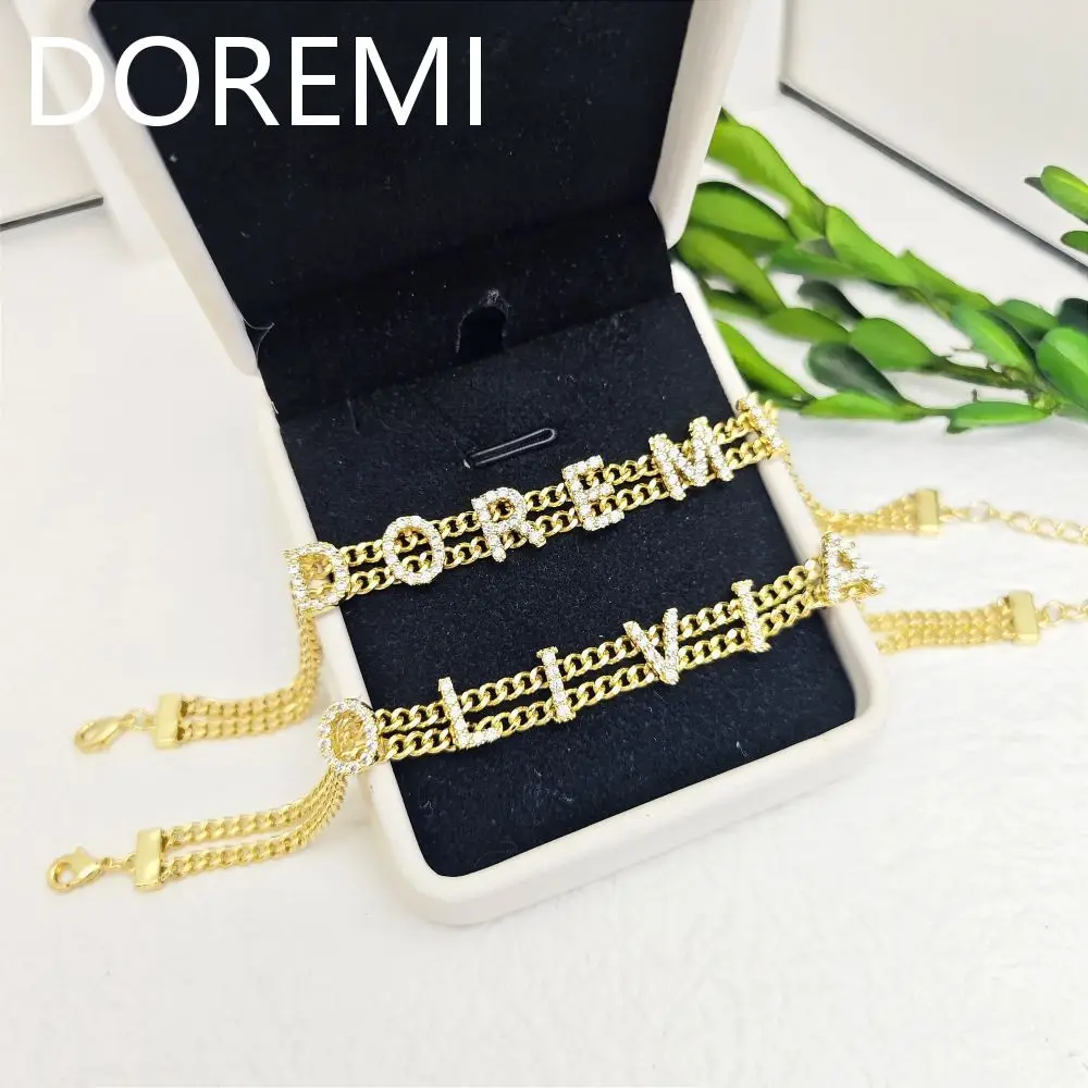 DOREMI Ins 스타일 여성 선물 주얼리, 맞춤형 네임 바 팔찌, 멀티 체인, 크리스탈 문자 맞춤 팔찌