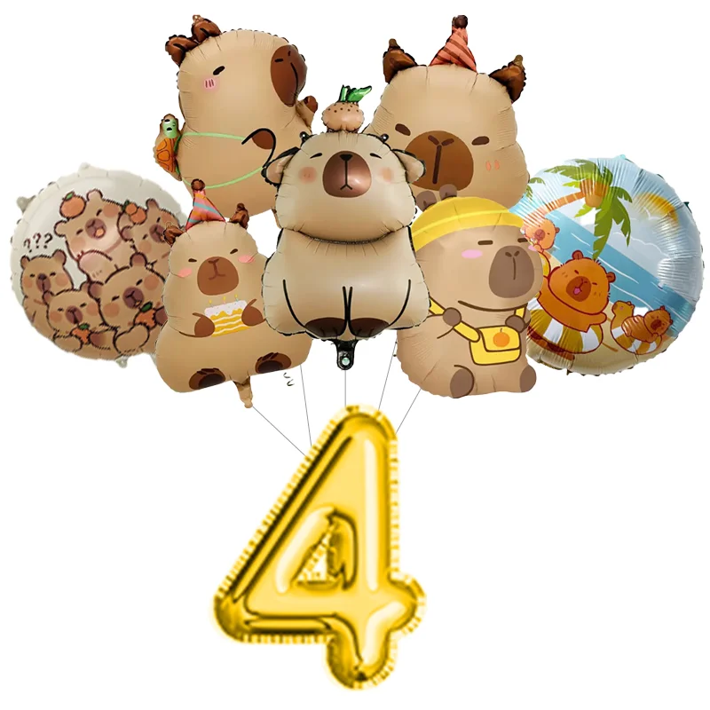 Capybara-Geburtstagsdekorationsset, Ballon, Geschirr, Teller, Tasse, Geschenktüte, Kuchendekoration, alles Gute zum Geburtstag, Capybara-Mädchen-Thema, Partygeschenke – Detail 5