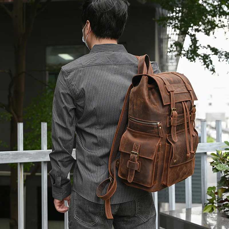 Leather Backpack Travel Pioneer™ - Dark Brown