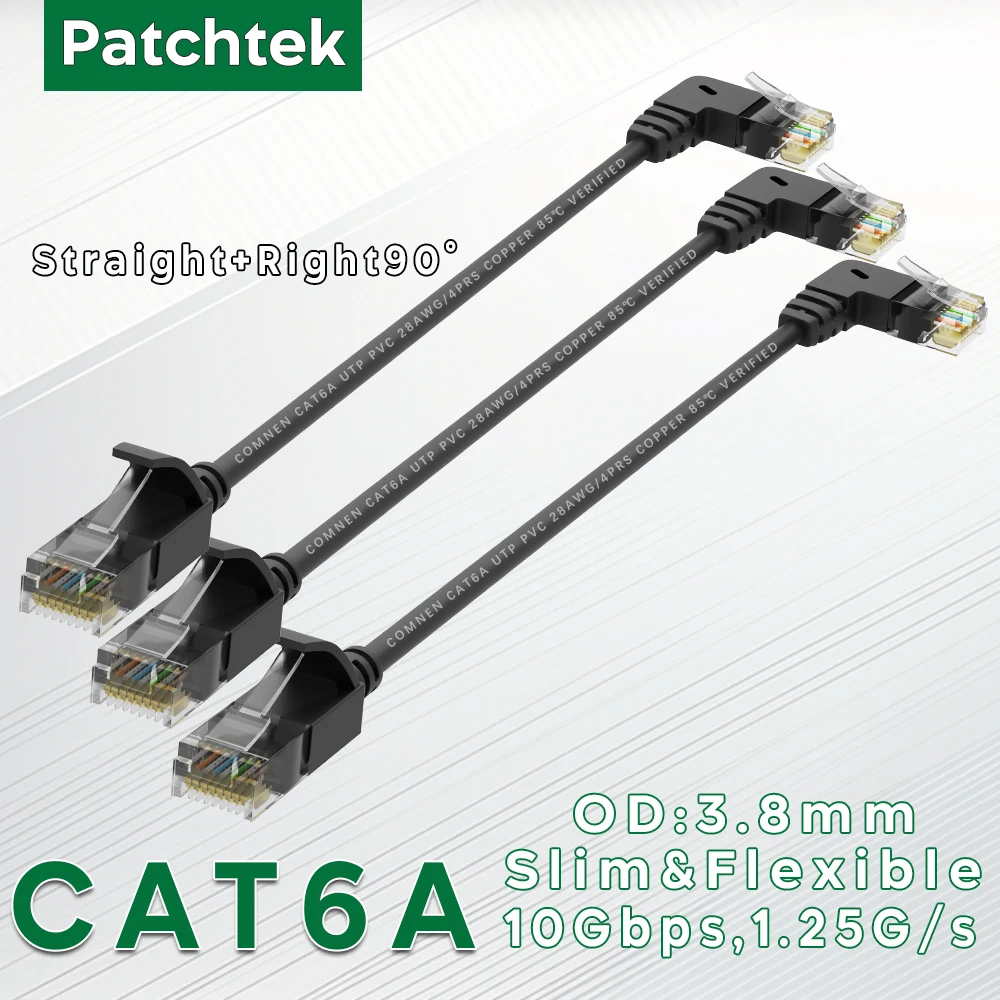 Патч-кабель Patchtek RJ 45 Cat6a 1/3 шт. UTP Правый сетевой кабель 90 градусов для модема-маршрутизатора CAT 6 cat 6a Rj45 Разъемы 10 Гбит/с