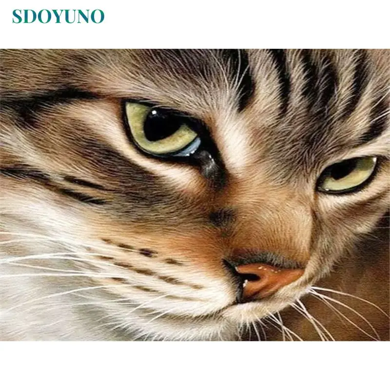 

SDOYUNO 5D Diy Diamond Paintinganimal Cat Diamond Pictures Cross Stitch 3D Rhinestone Embroidery Living Room Decorating