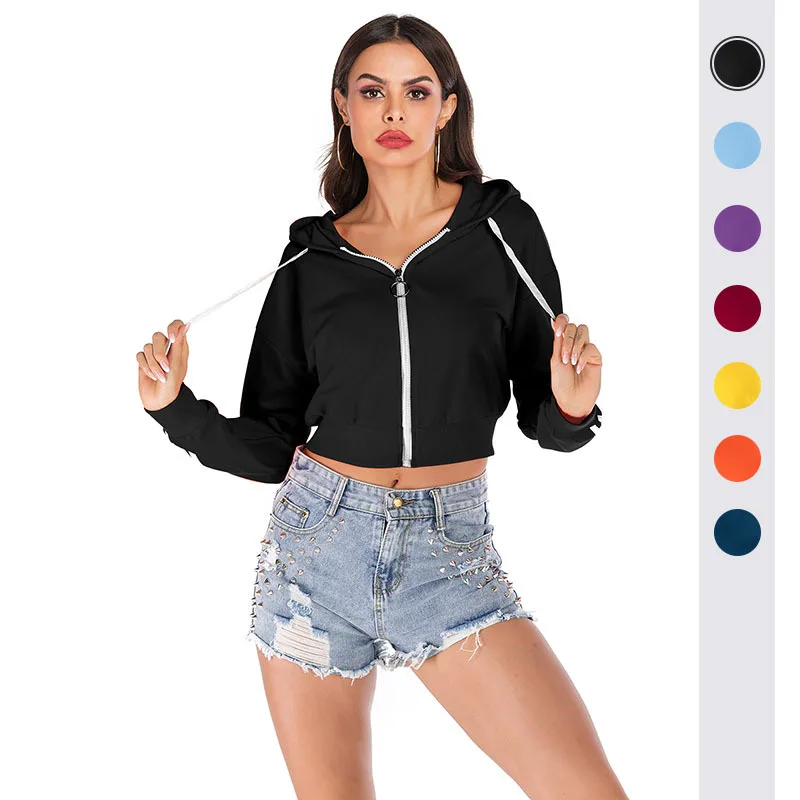 

Women's Autumn Solid Overcoat Long Sleeve Casual Hoodies Jacket Short Sweatshirt 2023 Roupas Femininas De Inverno Cyber Y2k Tops
