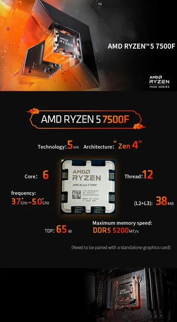 Processeur AMD Ryzen 5 7500F - 3.7 / 5.0 GHz (MPK) –