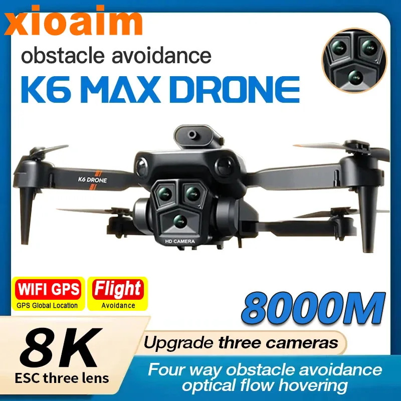 

For Xiaomi K6 Max Drone 8K GPS Professinal HD Three Cameras Wide Angle Optical Flow Four-way Obstacle Avoidance Quadcopter Toys