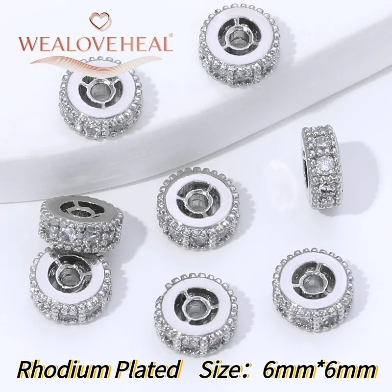 14K vergoldete Messing-Flachrund-Abstandsperlen, mit Zirkonia besetzte Abstandsperlen für DIY-Halsketten, Armbänder, Schmuckherstellungszubehör. – Detail 22