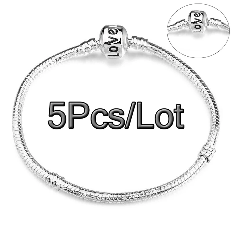 5Pcs/Lot Silver Color Snake Chain Charm Bracelets With 45 Styles Brand Bracelet For Women Men Pulseras Jewelry Gift Wholesale