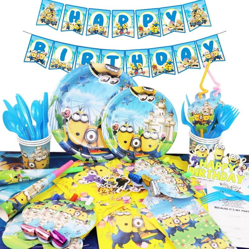 Yellow Man Cartoon Birthday Party Decorations Aluminum Foil Balloons Disposable Tableware For Kids Event Supplies Child Gifts - Image 2