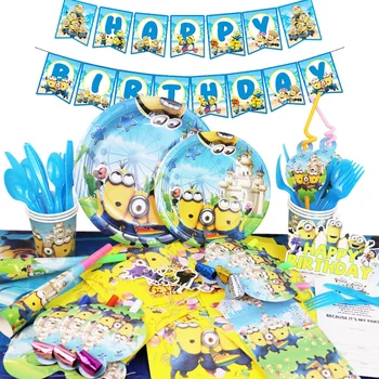 Yellow Man Cartoon Birthday Party Decorations Aluminum Foil Balloons Disposable Tableware For Kids Event Supplies Child Gifts