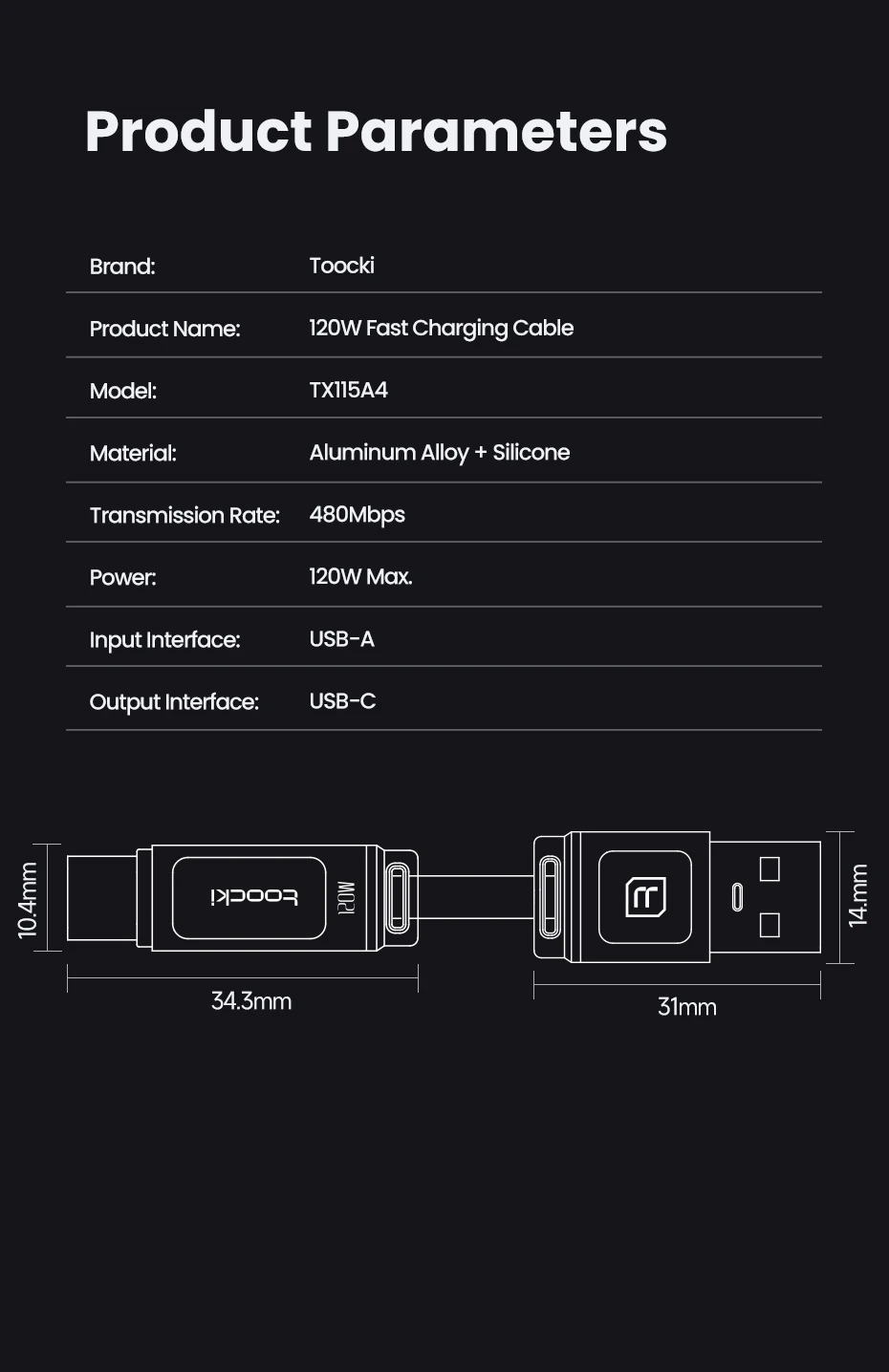 Toocki 120W USB-C-Kabel Typ C 6A Superschnelles Laden 480Mbps Silikon-Datenkabel für Xiaomi 17 16Pro 15 Redmi K80 K60 – Detail 15