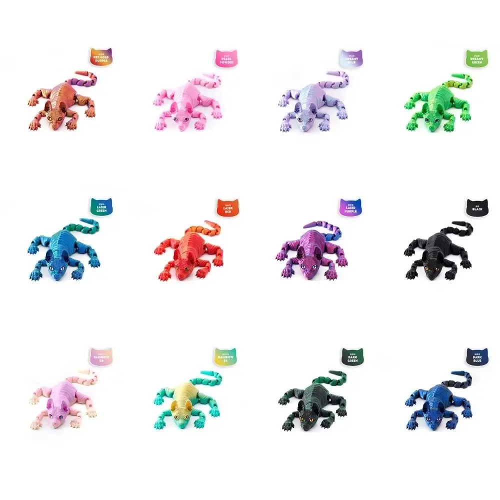 Home Room Siamese Kitten 3D Printed Cat Articulated Multi-joint Mini Cat Figure Movable Desktop Decor 3D Hairless Cat Children