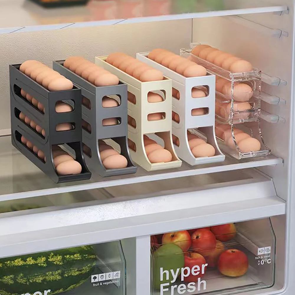 NEW Egg Storage Box Slide Refrigerator Side Door Storage Box Tray 4 Layers Automatic Egg Rolling olling Food Grade Egg Holder