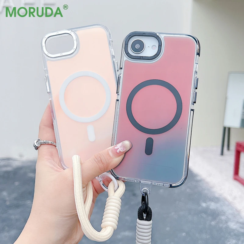 Laser Gradient Magnetic Shockproof Case with Fashion Wristband Lanyard