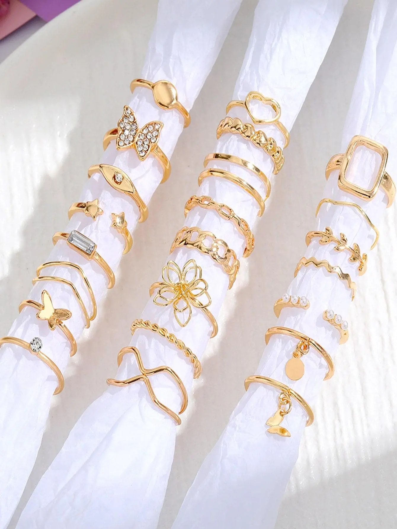 S5b505cae05cc40339eab610898b0b513H 23pcs/Set Vintage Heart Butterfly Rings Set For Women Fashion Gold-color Geometric Hollow Finger Ring Wedding Party Jewelry Mallzona