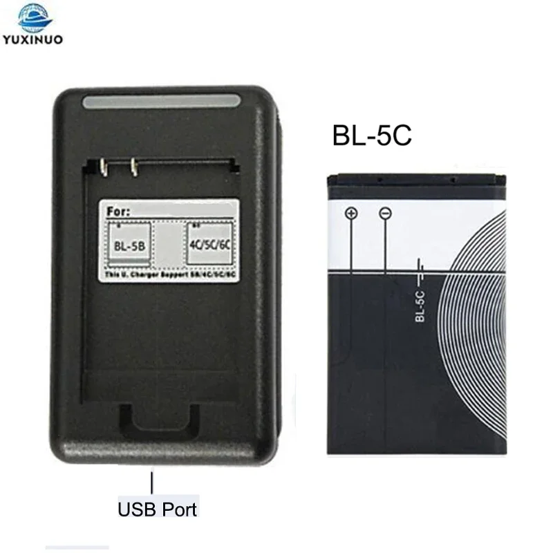 

BL-5C Replacement 3.7V 1020mAh Li-ion Battery Original BL5C Rechargeable Batteries + USB AC Wall Charger For Nokia Mobile Phone