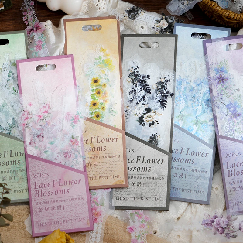 Yoofun 20 teile/los Spitze Korridor Vintage Blumen streifen Material Dekor Haustier Aufkleber kreative DIY Journal Collage Briefpapier Etiketten