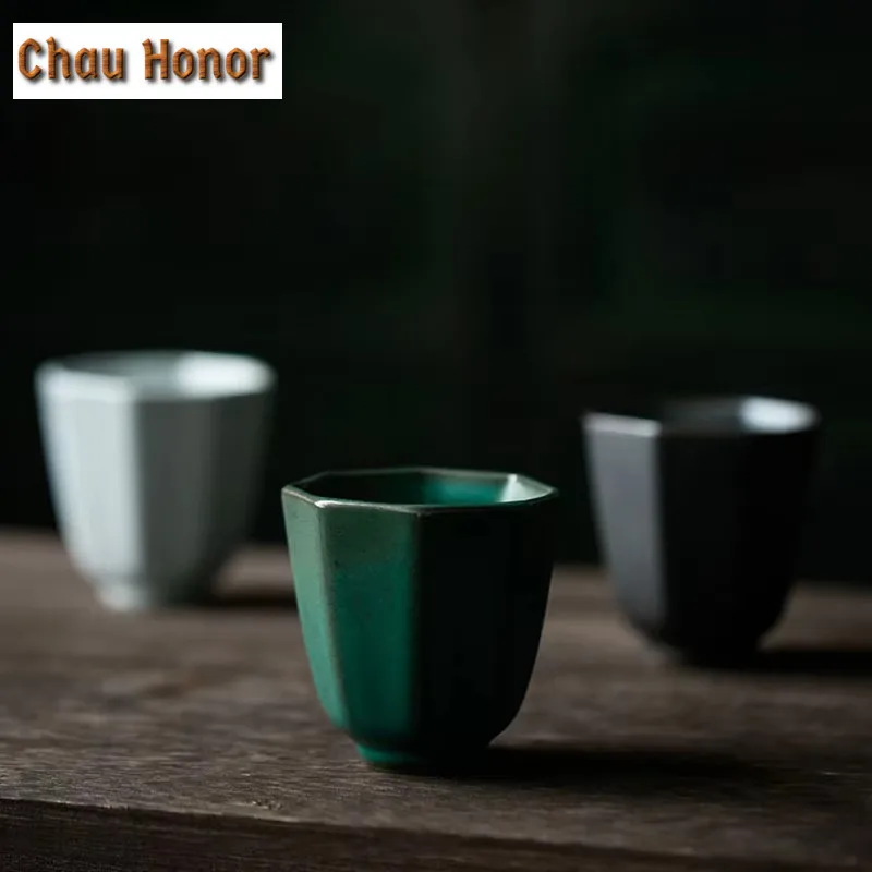2pcs /set Japanese Style Turquoise Coarse Ceramic Star Anise Smelling Cup Household Kung Fu Tea Set Tea Ceremony Drinkware 45ml
