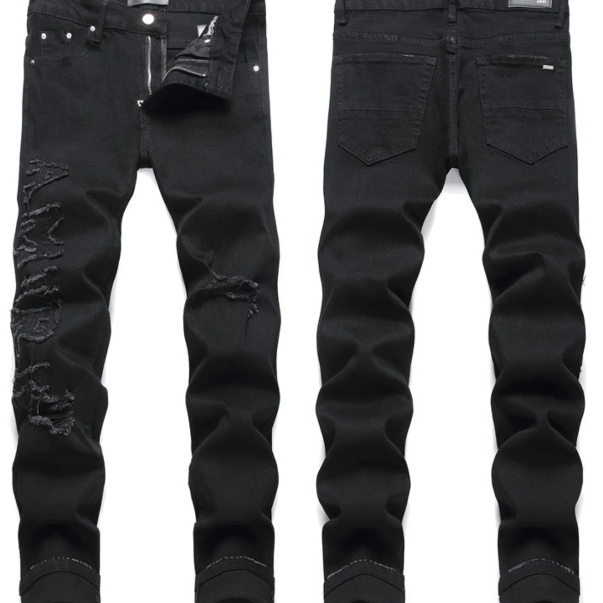 Leather Star Embroidered Jeans Men with Island Pattern Small Foot Slim Fit Perforated Pants Worn Loose Vintage Stretch Street 23