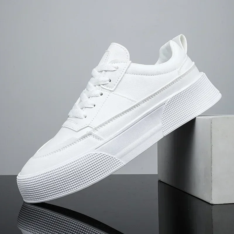 Leather Shoes Men White Leather Casual Sneakers Trend Platform Shoes Comfortable Vulcanized for Men White Tenis Masculinos