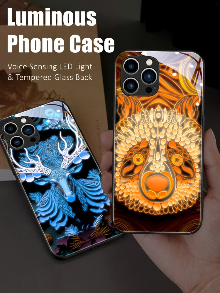 

Buddha 7 Color LED Light Glowing Luminous Tempered Glass Back Phone Case for OPPO Reno 5 6 7 8 9 Find X5 Realme X50 Pro Plus SE