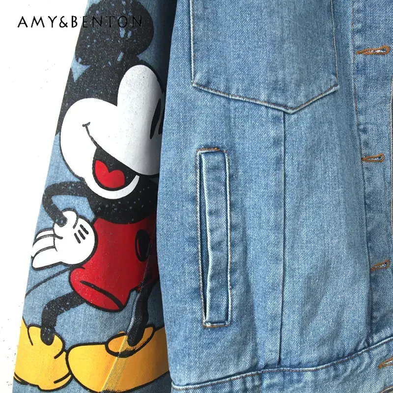 Giacca di jeans con motivo a cartoni animati da donna Primavera