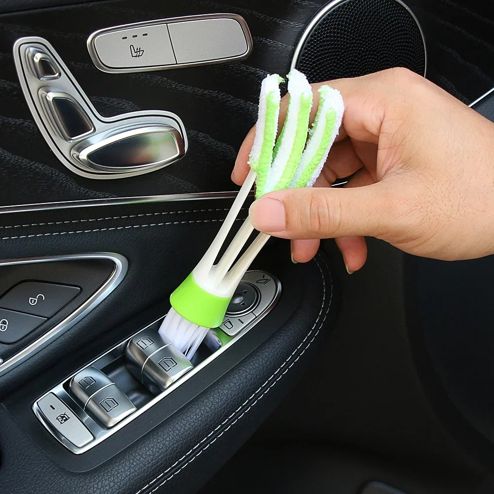 Multifunction Car Air Vent Cleaner Mini Double-end Micro Fiber Vent Duster Removable Cloth Cover Portable Cleaning Brush For Car 5