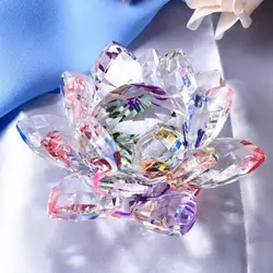 Elegant Crystal Lotus Flower Figurine - Home and Wedding Decoration Glass Art Piece (Multicolor)