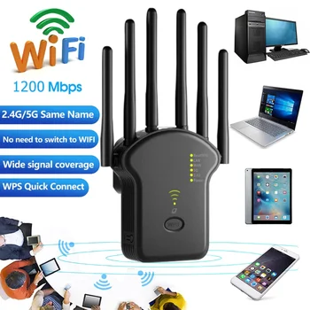 1200Mbps Wireless WiFi Repeater Wifi Signal Booster Dual-Band 2.4G 5G WiFi Extender 802.11ac Gigabit WiFi Amplifier WPS Router 1