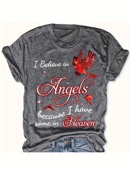 I Believe In Angels Cardinal Women's Tee - Memorial Red Bird Grey Top 1