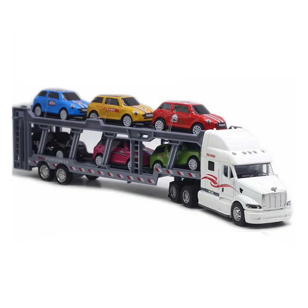 

Car Carrier Model Big Rig Truck Hauler Trailer With 6 Race Cars Truck Engineering Car Carrier Toy For Boys Girls