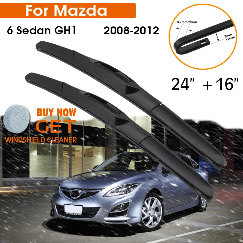 

Car Wiper Blade For Mazda 6 Sedan GH1 2008-2012 Windshield Rubber Silicon Refill Front Window Wiper 24"+16" Auto Accessories