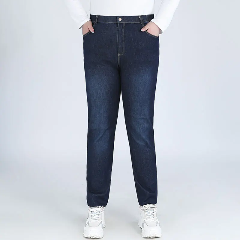 Classic Blue Women Pant Jeans 9XL 140KG 7XL 6XL Plus Size Large High Waist Elastic Denim Pants Female Casual Slim Fit Trousers 4