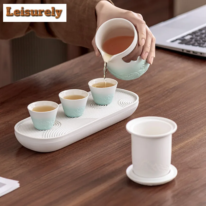 Chinese Wave Tea Travel Tea Set Kung Fu Tea Set Ceramic Portable Teapot Porcelain Teaset Filter Tea Cups Of Tea Ceremony Teaware