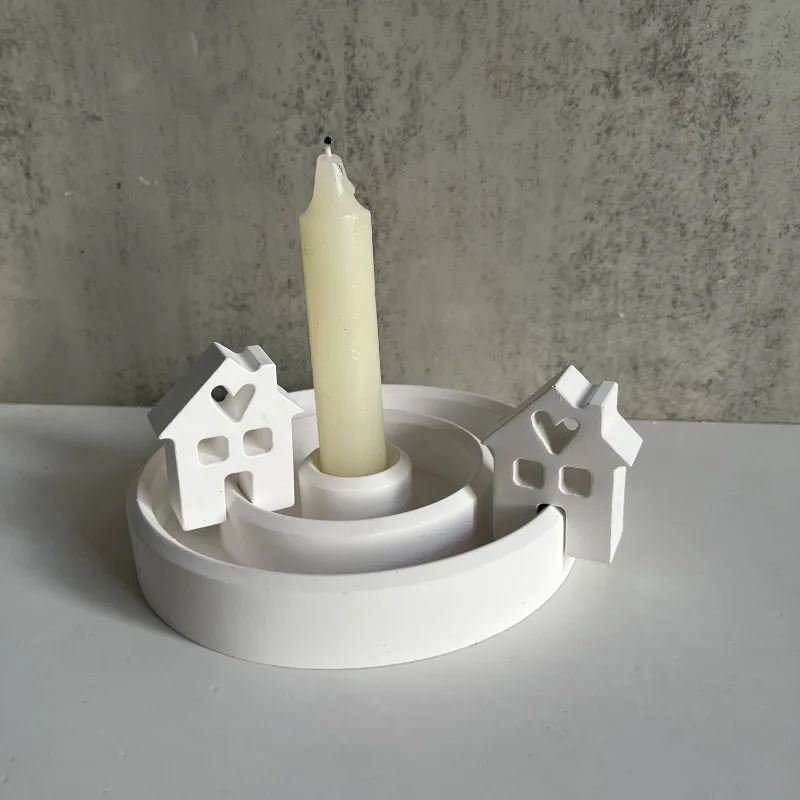 DIY Concrete Love House Candle Holder Mold Handmade House Candlestick Silicone Molds Plaster Resin Making Home Crafts Decor