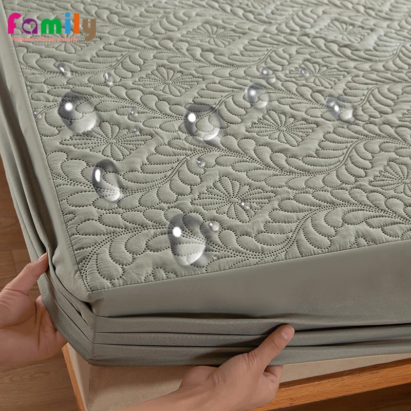 100% Waterproof Quilted Mattress Cover Protector Breathable Antibacterial Fitted Sheet with Elastic Band Queen King Bed Sheet 1