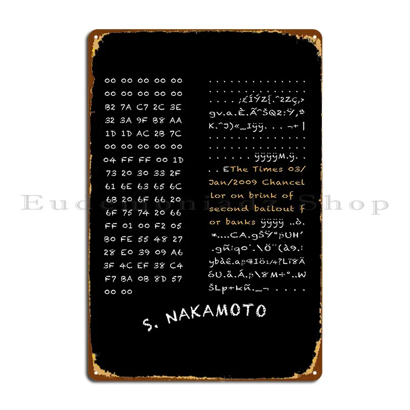 Genesis Block Bitcoin Satoshi Nakamoto Metal Sign Decorazione Soggiorno Soggiorno Disegni Garage Tin Sign Poster