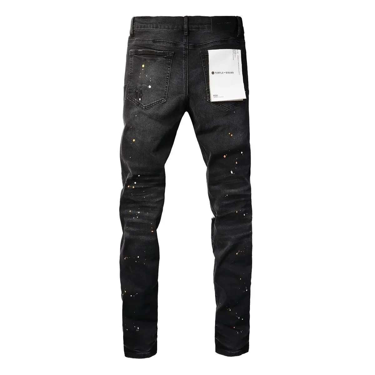 Purple New Men's Knee Ripped Straight Jeans American High Street Inkjet Black Stretch MEN JEANS 2