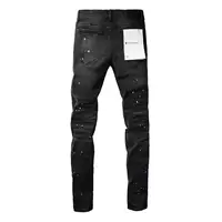Purple New Men's Knee Ripped Straight Jeans American High Street Inkjet Black Stretch MEN JEANS 2