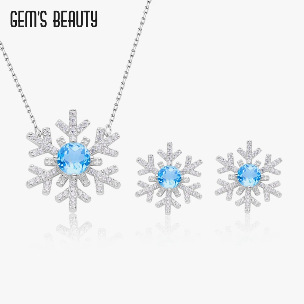 

Gem's Beauty Jewelry Sets For Women Wedding Party Jewelry Accessories Natural Topaz Stud Earrings & Necklace Gift snowflake