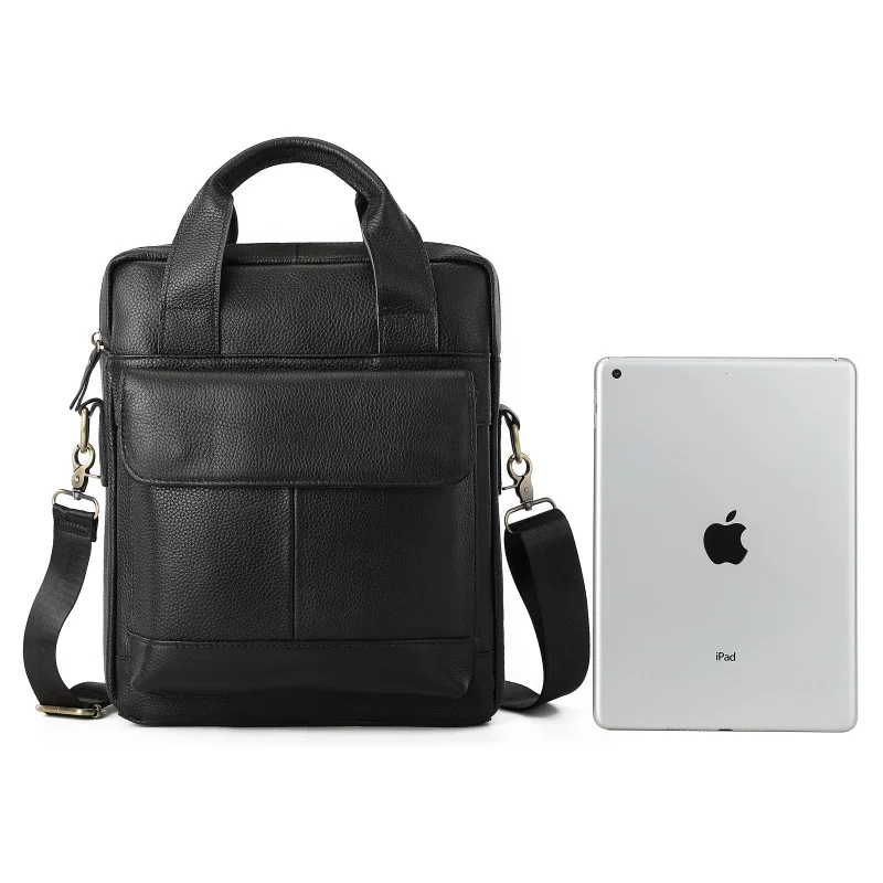 Genuine Leather Vertical Briefcases Men Fashion File Bag Vintage Cowhide Handbag Business Male Shoulder Messenger Bag
