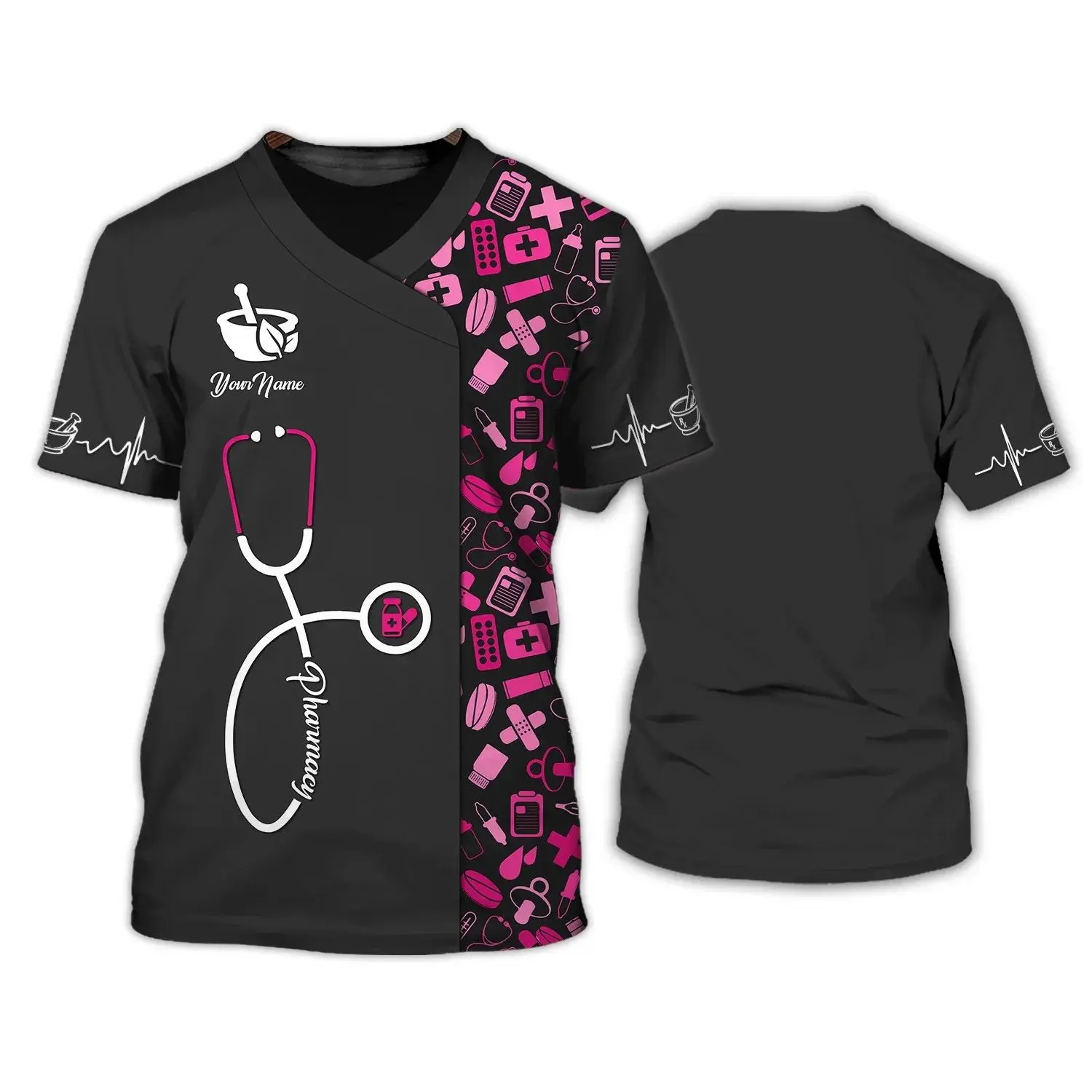 Summer Men\'s Fashion Creative Doctor Uniform Pattern Hd 3d Printing O Collar Short Sleeve Loose Breathable Street Plus Size Top
