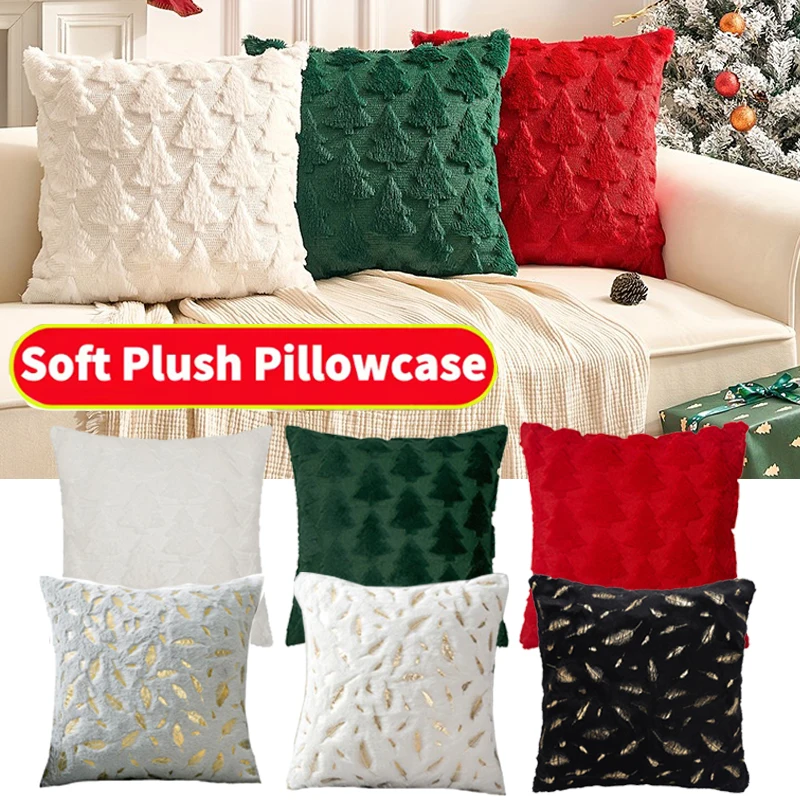 Housse de coussin décorative de noël, taie d'oreiller en peluche, chaude et moelleuse, pour dormir, pour la maison, 45x45cm, hiver