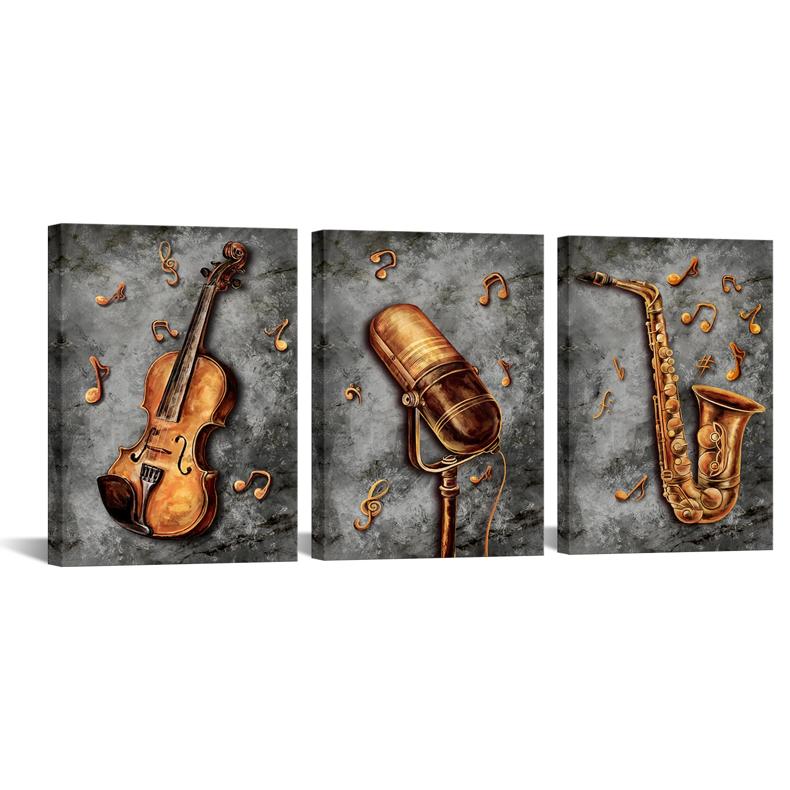 

3 Pieces Violin Microphone Saxophone Poster Wall Art Instrument Print Canvas Art Modern Style Picture Living Room Home Decor
