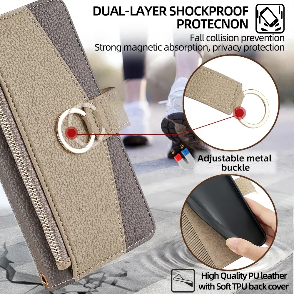 Premium Business Crossbody Phone Case with Zipper Wallet and Metal Chain